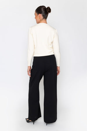 Carraig Donn Black Mid Rise Wide Leg Belt Detail Pull On Trousers