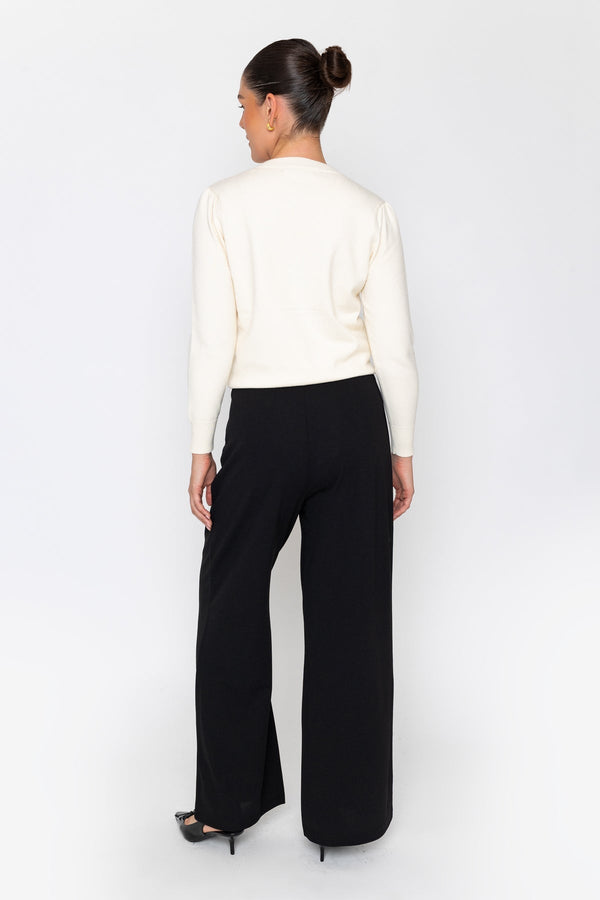 Carraig Donn Black Mid Rise Wide Leg Belt Detail Pull On Trousers