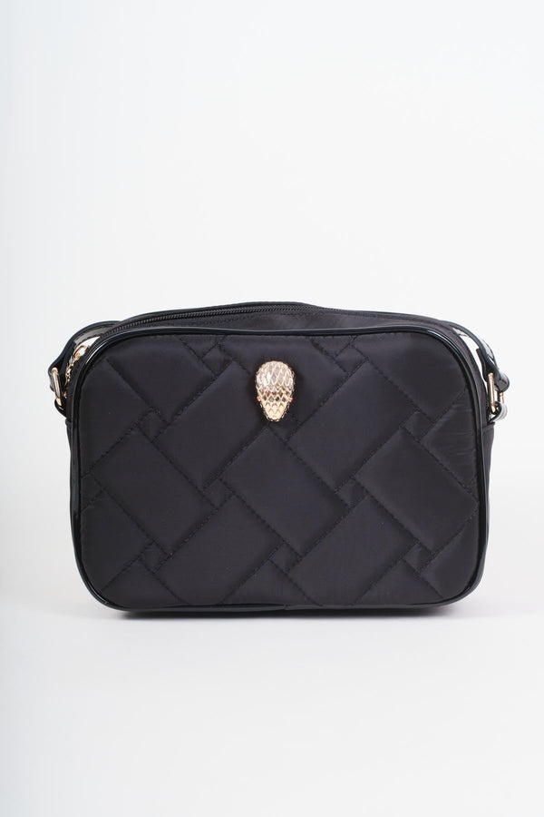 Carraig Donn Black Nylon Quilted Snake Head Crossbody Bag