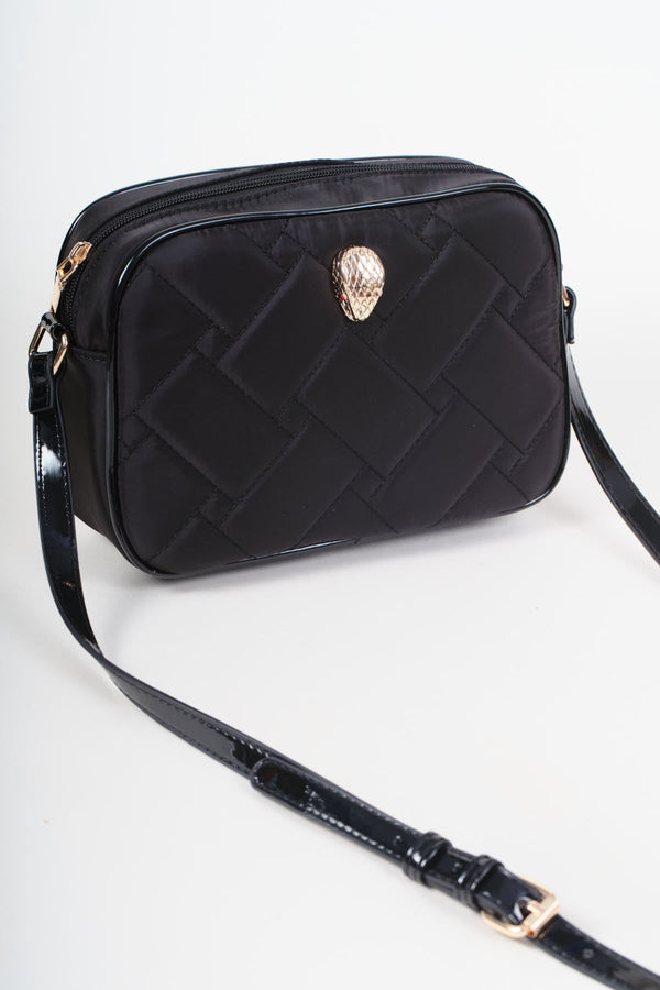 Carraig Donn Black Nylon Quilted Snake Head Crossbody Bag