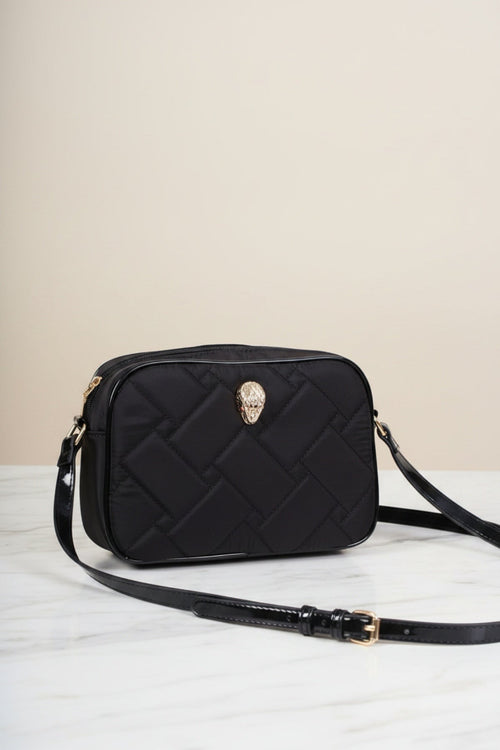 Black Nylon Quilted Snake Head Crossbody Bag