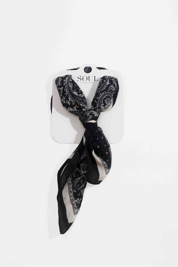 Carraig Donn Black Paisley Contrast Print Viscose Neckerchief Scarf