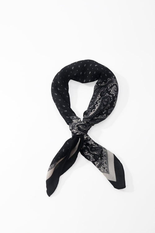 Black Paisley Contrast Print Viscose Neckerchief Scarf