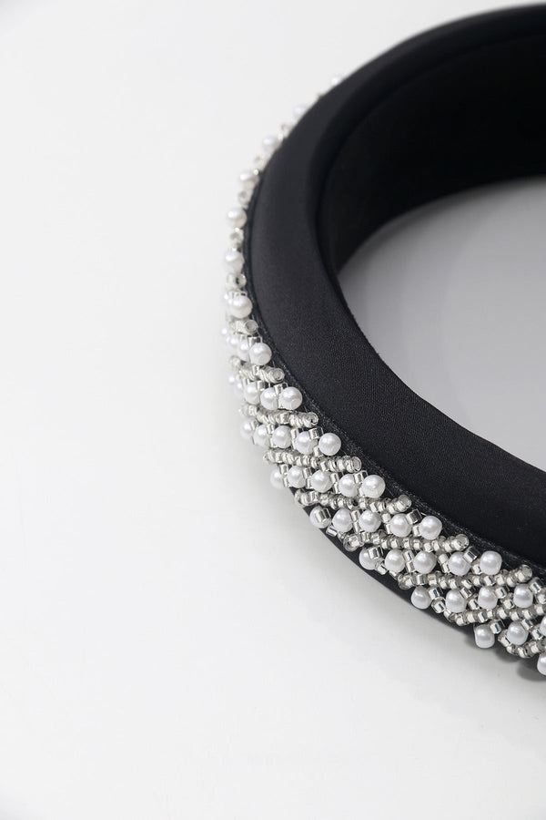 Carraig Donn Black Pearl & Silver Bead Embellished Hairband
