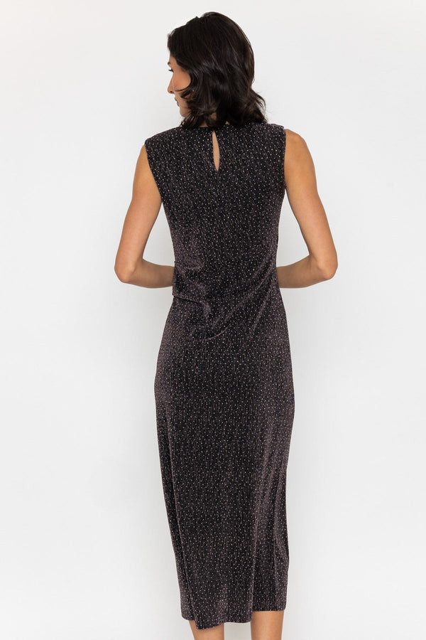 Carraig Donn Black & Pink Sparkle Twist Front Sleeveless Midi Dress