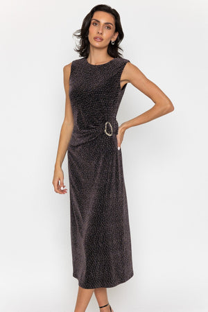 Carraig Donn Black & Pink Sparkle Twist Front Sleeveless Midi Dress
