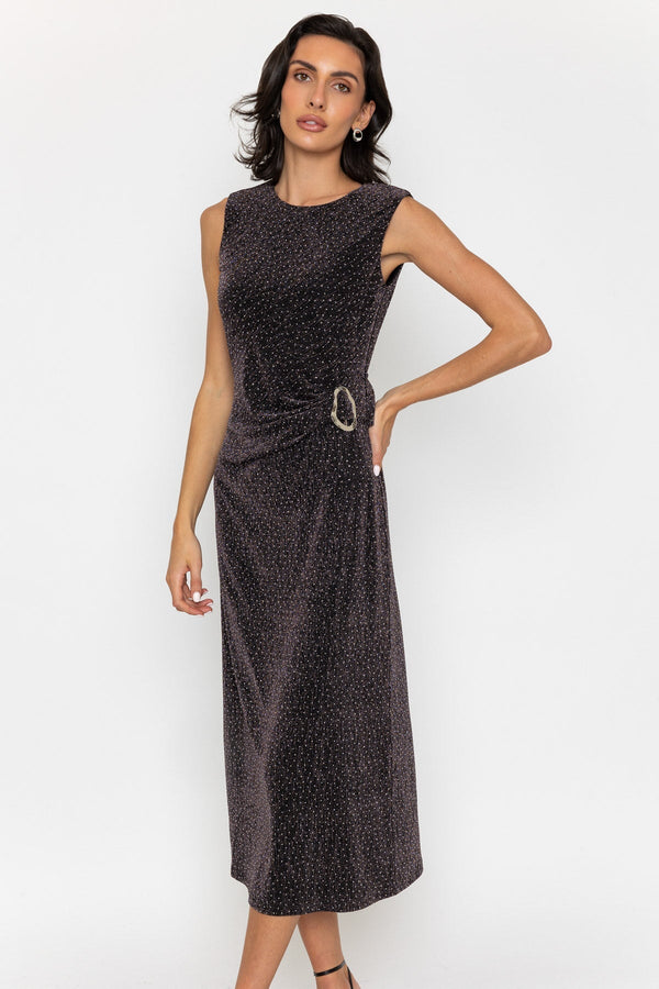 Carraig Donn Black & Pink Sparkle Twist Front Sleeveless Midi Dress