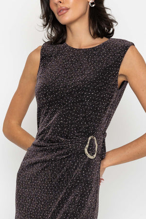 Carraig Donn Black & Pink Sparkle Twist Front Sleeveless Midi Dress
