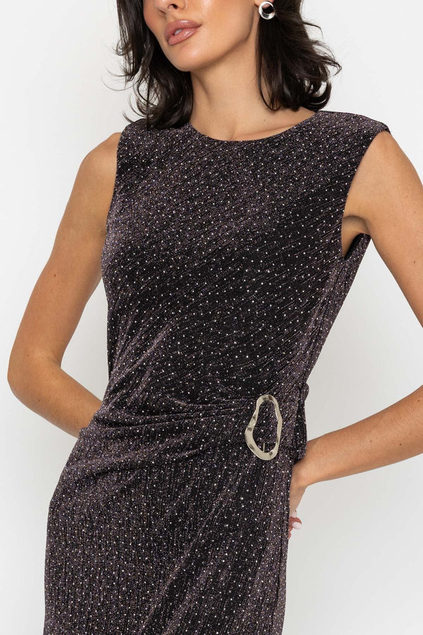 Carraig Donn Black & Pink Sparkle Twist Front Sleeveless Midi Dress