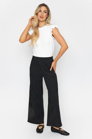 Carraig Donn Black Polka Dot Trousers with Elastic Waist