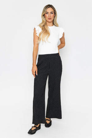 Carraig Donn Black Polka Dot Trousers with Elastic Waist