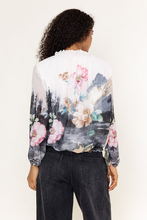 Carraig Donn Black Print Tie Neck Long Sleeve Top