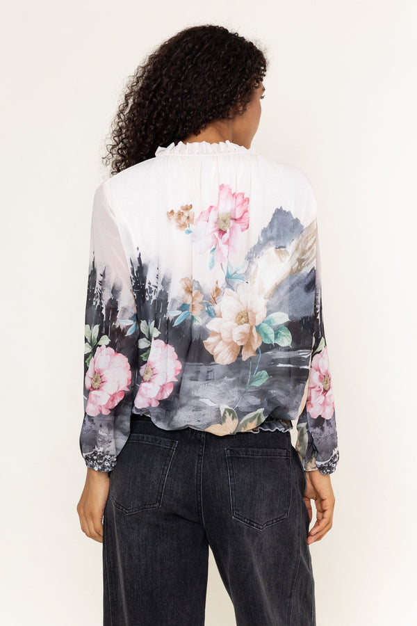 Carraig Donn Black Print Tie Neck Long Sleeve Top