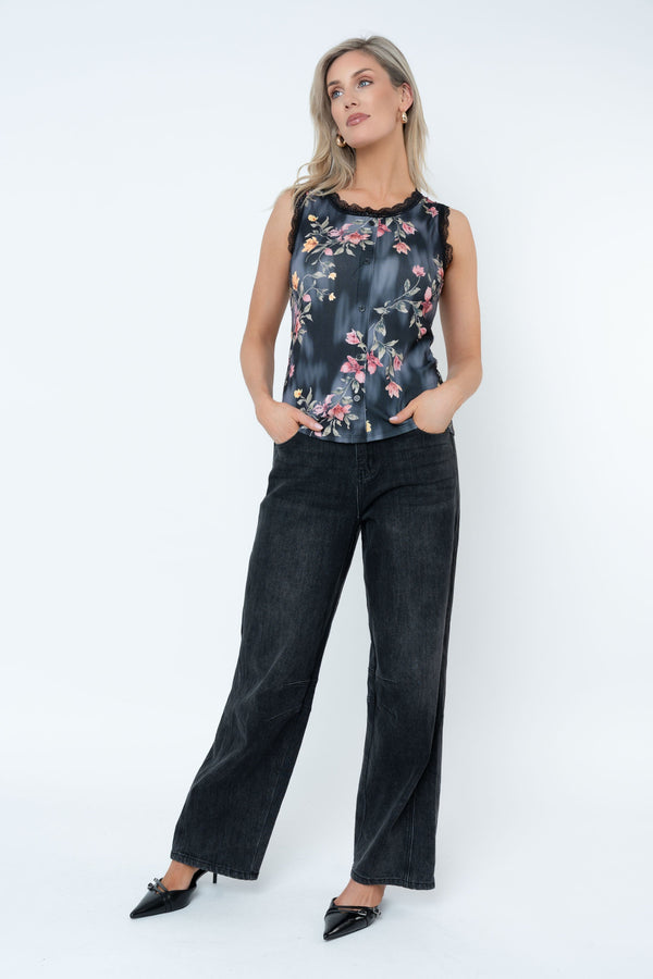 Carraig Donn Black Printed Viscose Blend Vest Top