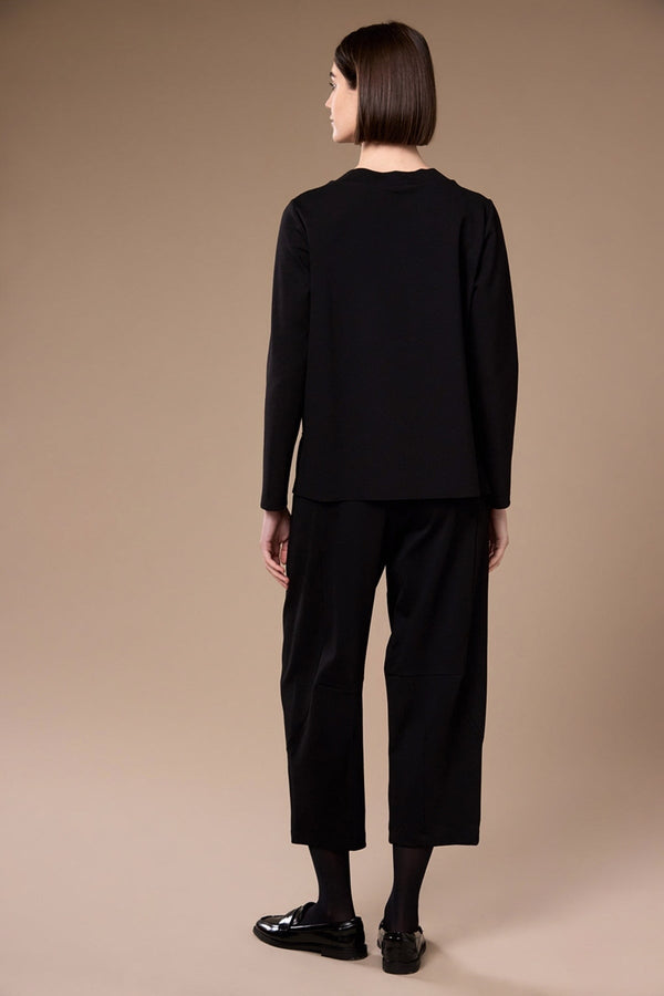 Carraig Donn Black Round Neck Long Sleeved Applique Top