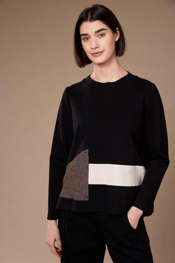 Carraig Donn Black Round Neck Long Sleeved Applique Top