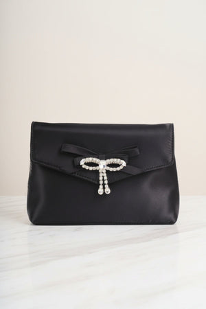 Carraig Donn Black Satin Diamante Bow Envelope Clutch Bag
