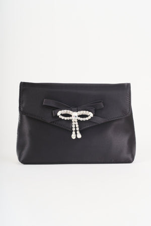Carraig Donn Black Satin Diamante Bow Envelope Clutch Bag