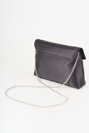 Carraig Donn Black Satin Diamante Bow Envelope Clutch Bag
