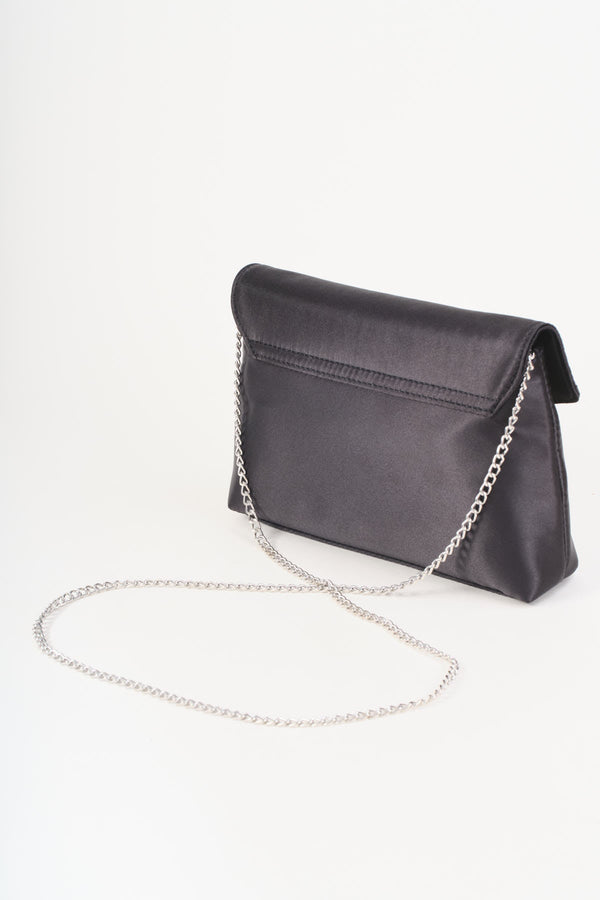 Carraig Donn Black Satin Diamante Bow Envelope Clutch Bag