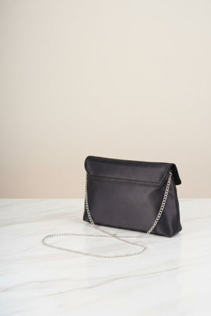 Carraig Donn Black Satin Diamante Bow Envelope Clutch Bag