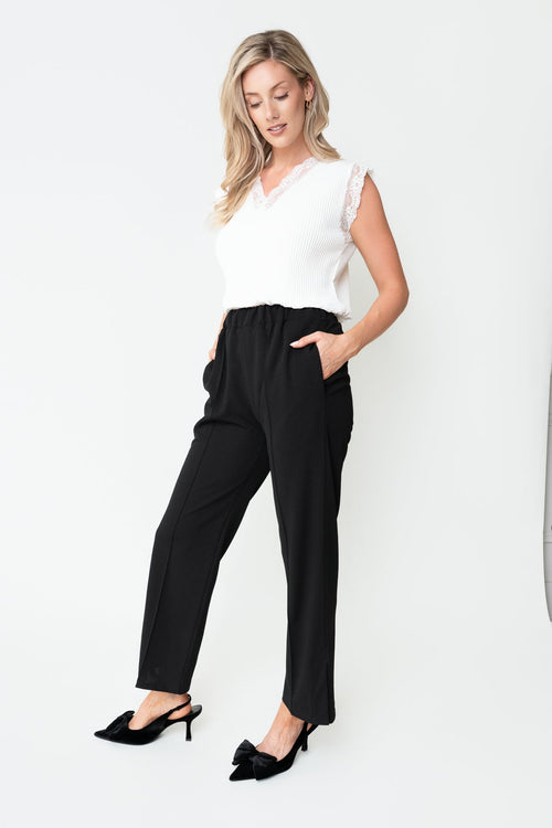 Black Seam Detail Scuba High Waisted Trousers