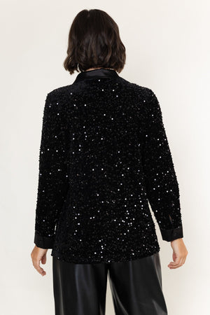 Carraig Donn Black Sequin And Satin Trim Long Sleeve Shirt