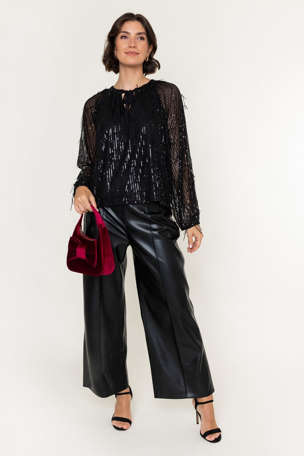 Carraig Donn Black Sequin Boho Long Sleeve Blouse