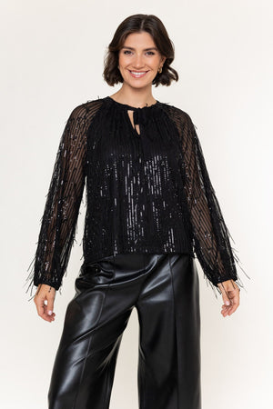 Carraig Donn Black Sequin Boho Long Sleeve Blouse