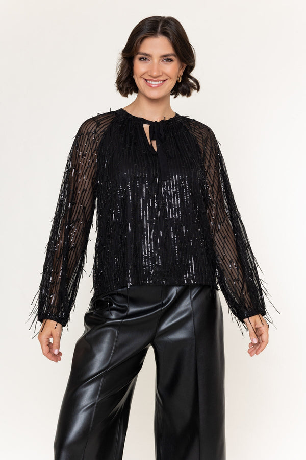 Carraig Donn Black Sequin Boho Long Sleeve Blouse
