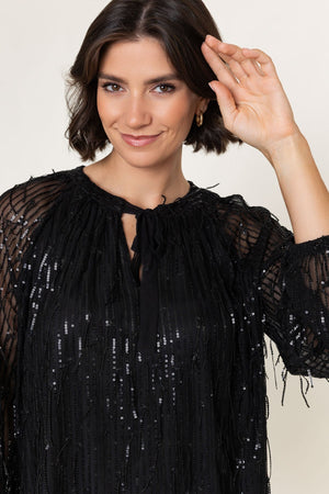 Carraig Donn Black Sequin Boho Long Sleeve Blouse