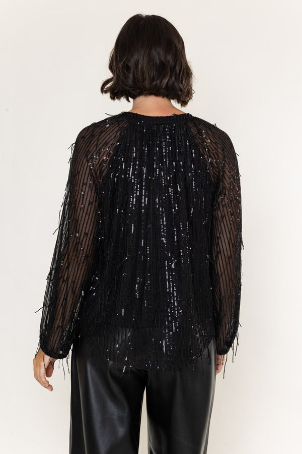 Carraig Donn Black Sequin Boho Long Sleeve Blouse