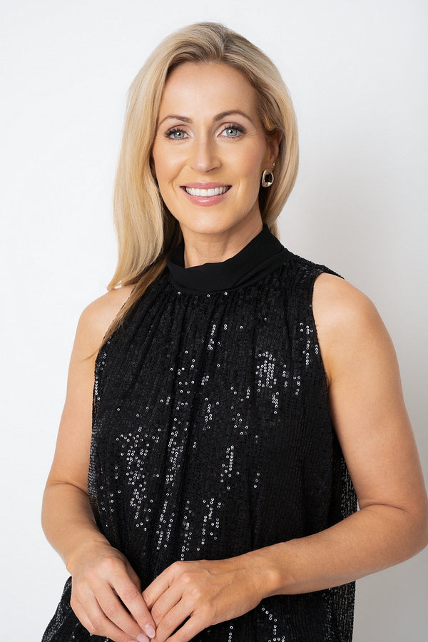 Carraig Donn Black Sequin Halter Neck Sleeveless Top