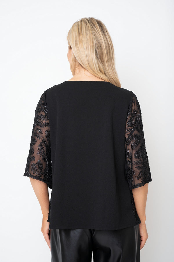 Carraig Donn Black Sequin Layered 3/4 Sleeve Top