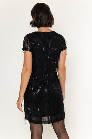 Carraig Donn Black Sequin Shift Short Sleeve Mini Dress