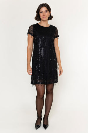 Carraig Donn Black Sequin Shift Short Sleeve Mini Dress