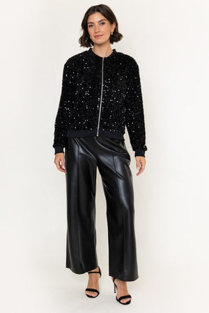 Carraig Donn Black Sequin Zip Up Long Sleeve Bomber Jacket