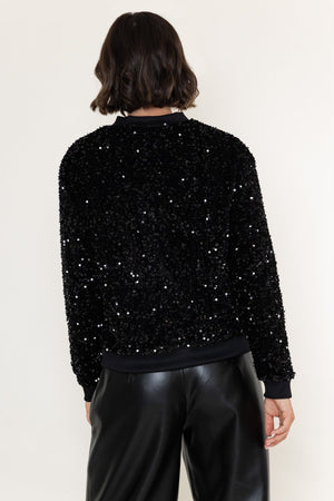 Carraig Donn Black Sequin Zip Up Long Sleeve Bomber Jacket