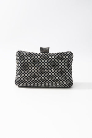 Carraig Donn Black & Silver Diamante Lattice Clutch Bag