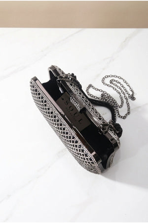 Carraig Donn Black & Silver Diamante Lattice Clutch Bag