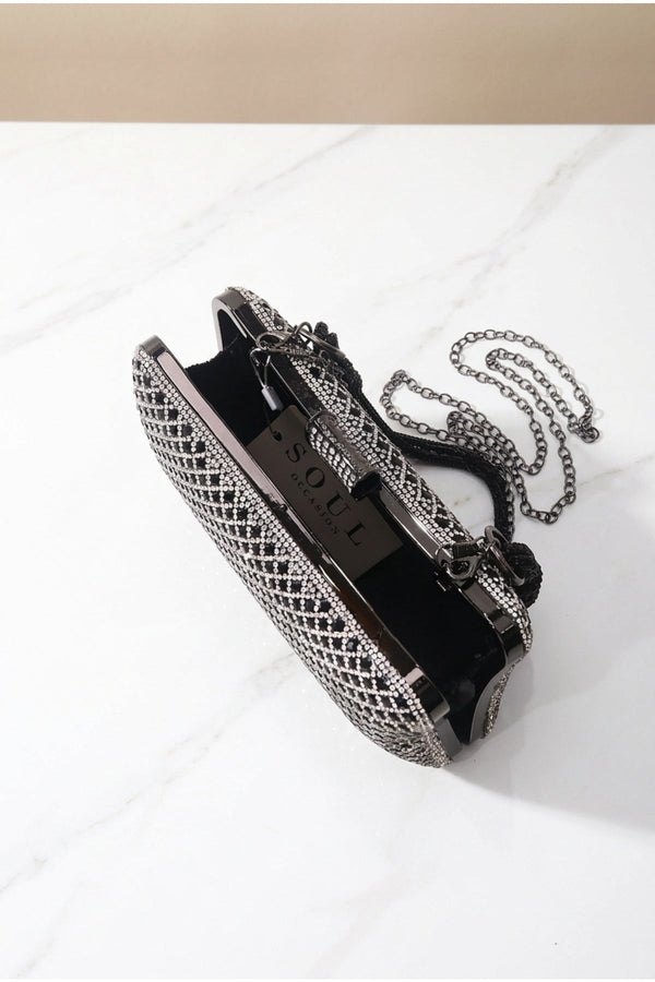 Carraig Donn Black & Silver Diamante Lattice Clutch Bag