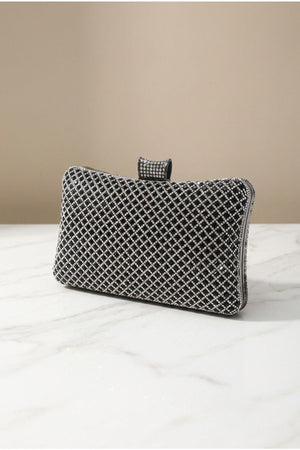 Carraig Donn Black & Silver Diamante Lattice Clutch Bag