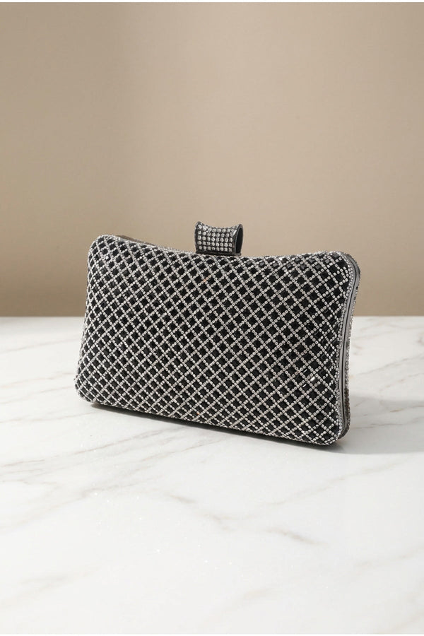 Carraig Donn Black & Silver Diamante Lattice Clutch Bag