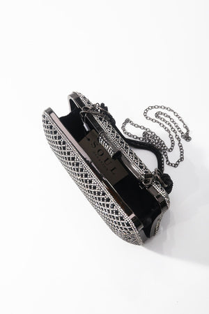 Carraig Donn Black & Silver Diamante Lattice Clutch Bag