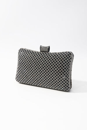 Carraig Donn Black & Silver Diamante Lattice Clutch Bag