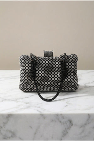 Carraig Donn Black & Silver Diamante Lattice Clutch Bag