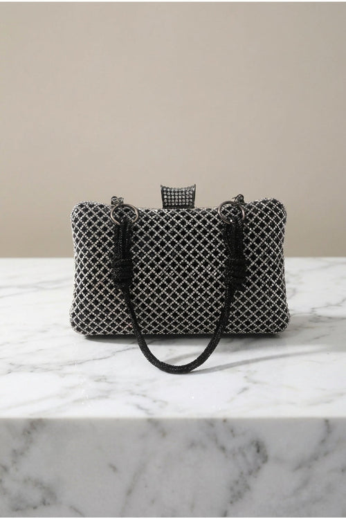 Carraig Donn Black & Silver Diamante Lattice Clutch Bag