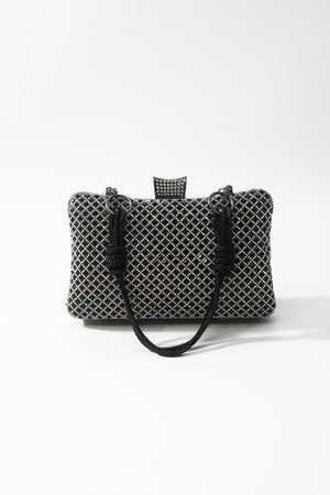 Carraig Donn Black & Silver Diamante Lattice Clutch Bag