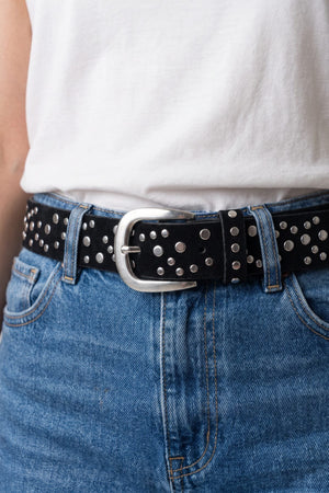 Carraig Donn Black Silver Studded Narrow Waist Belt