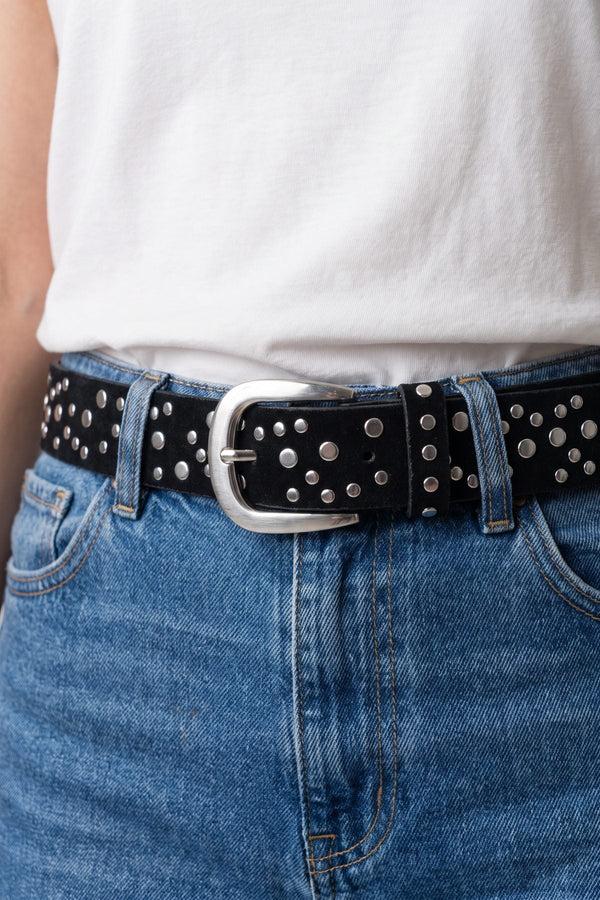 Carraig Donn Black Silver Studded Narrow Waist Belt